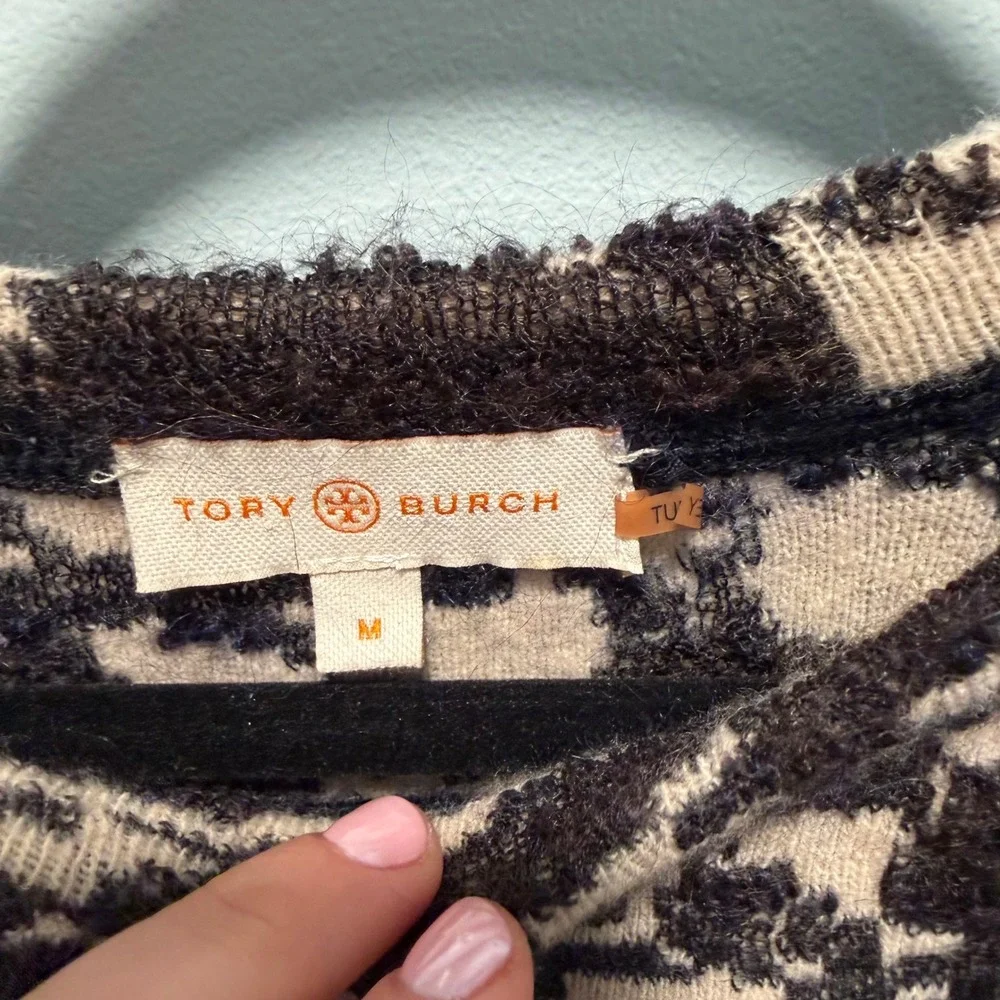 Tory Burch Sweater Floral Jacquard Navy Cream Medium Mohair Blend Work Office